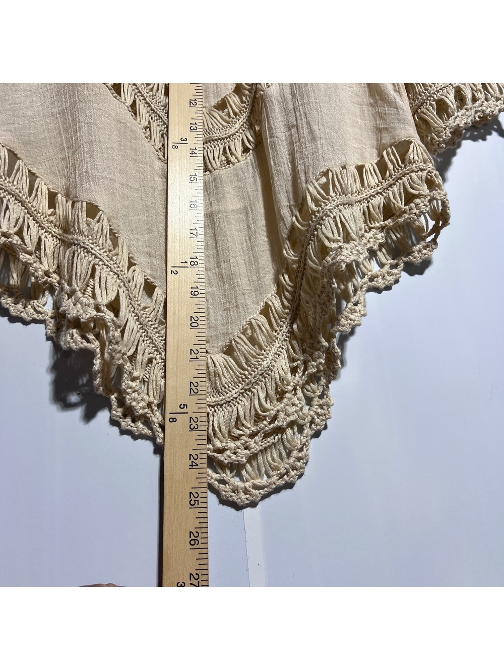 Bohemian Style Poncho Cream Crochet Trimmed V-Neck Top Women’s Small - Picture 6 of 8